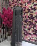 Abendkleid in Grau mit Perlen- und Paillettenstickerei