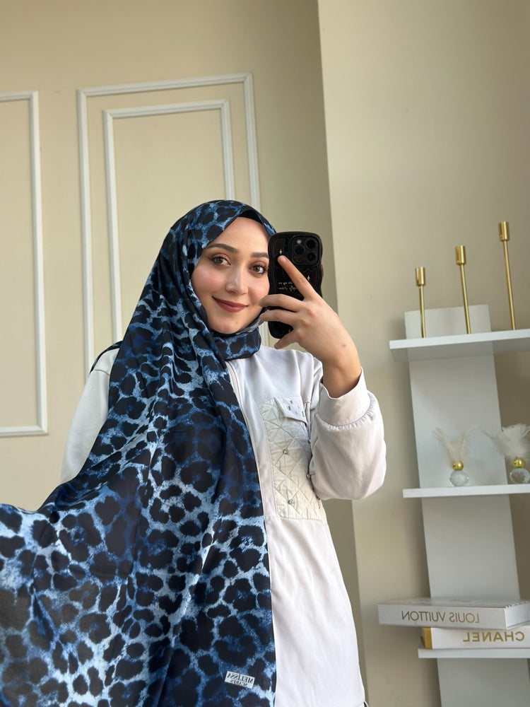 Foulard en coton doux à motif léopard bleu foncé