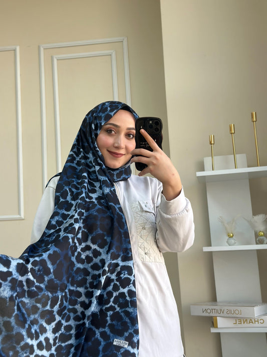 Foulard en coton doux à motif léopard bleu foncé