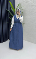 Denim Pinafore Dress in Blue