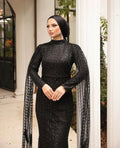 Abendkleid in Schwarz mit Perlen- und Paillettenstickerei