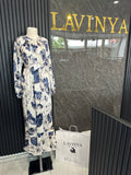 Robe longue romantique à imprimé floral crème et bleu