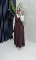 Jeans-Trägerkleid in Bordeauxrot
