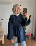 Elegante Tunika-Bluse mit Taillenband in Navy