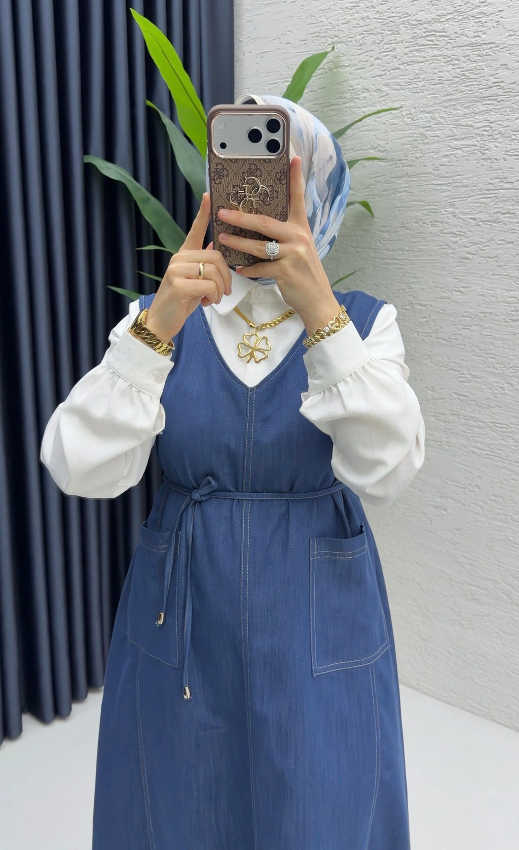 Denim Pinafore Dress in Blue