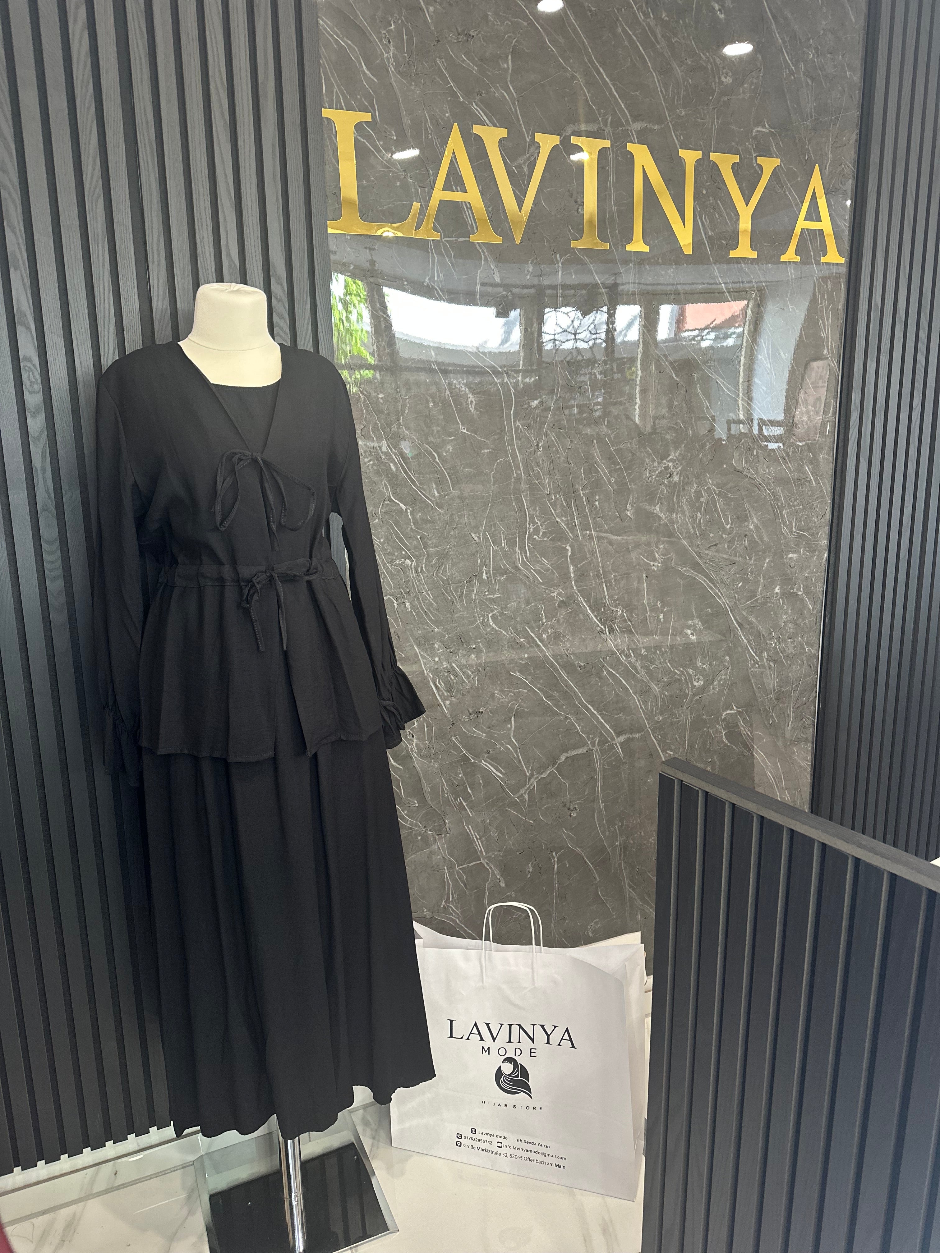 Everyday Layer Set – 3-teiliges Komfort-Outfit mit Rock, Bluse & Cardigan -SCHWARZ -
