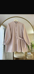 Elegante Longbluse mit Gürtel-Detail in Blush Rosa