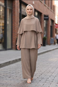 Two-piece set with mink-colored trousers