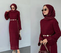 Elegantes Strick-Maxikleid in Bordeaux